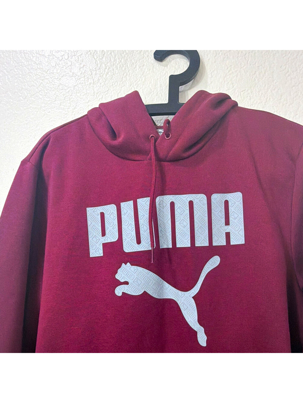 PUMA Burgundy Graphic Logo Pullover Hoodie Kangaroo Pocket Drawstring Men's L